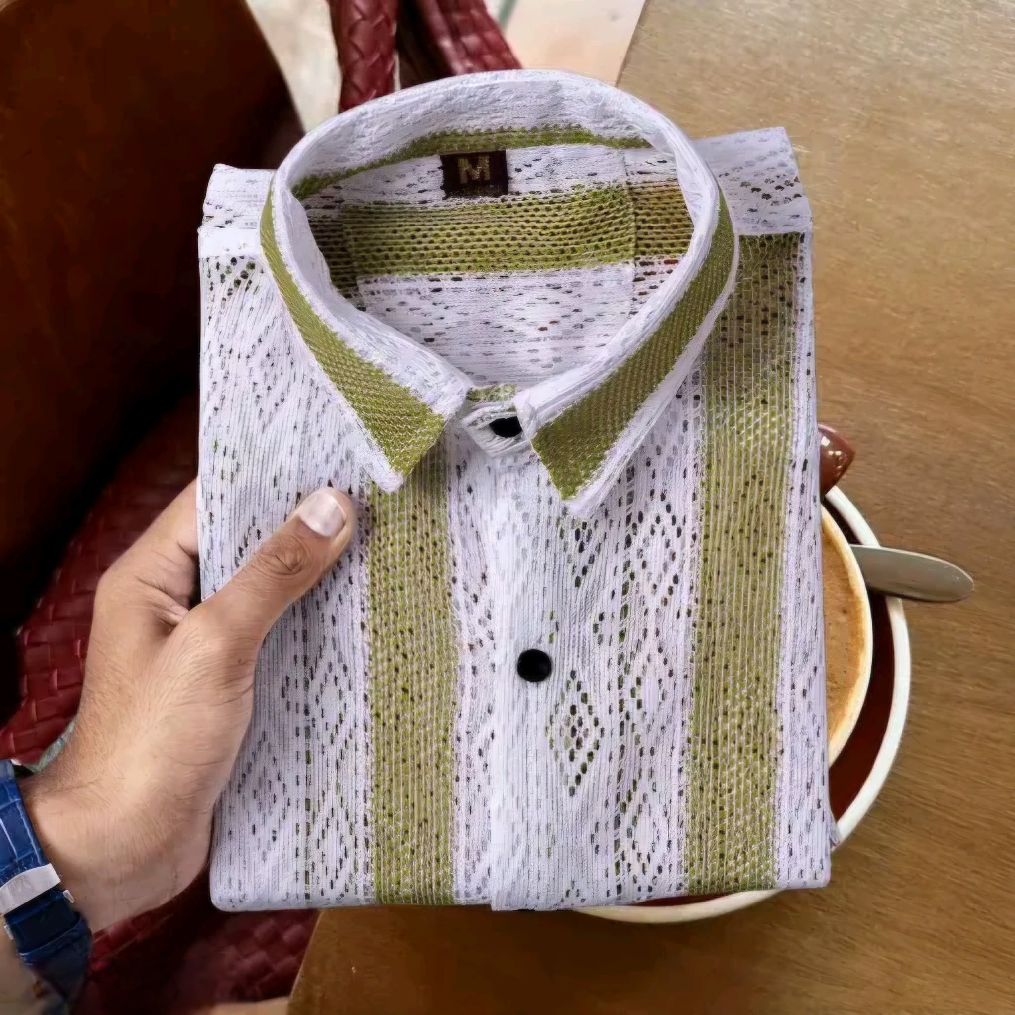 Men's Stylish Net Fabric Full Sleeve Shirt