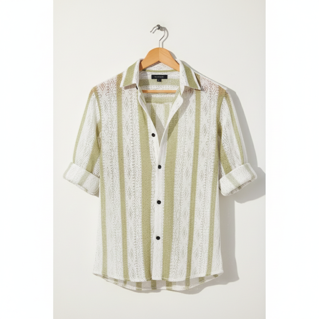 Men's Stylish Net Fabric Full Sleeve Shirt