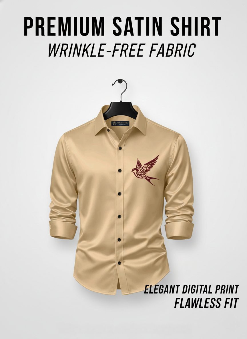 Premium Satin Shirt for Men, Bird printed